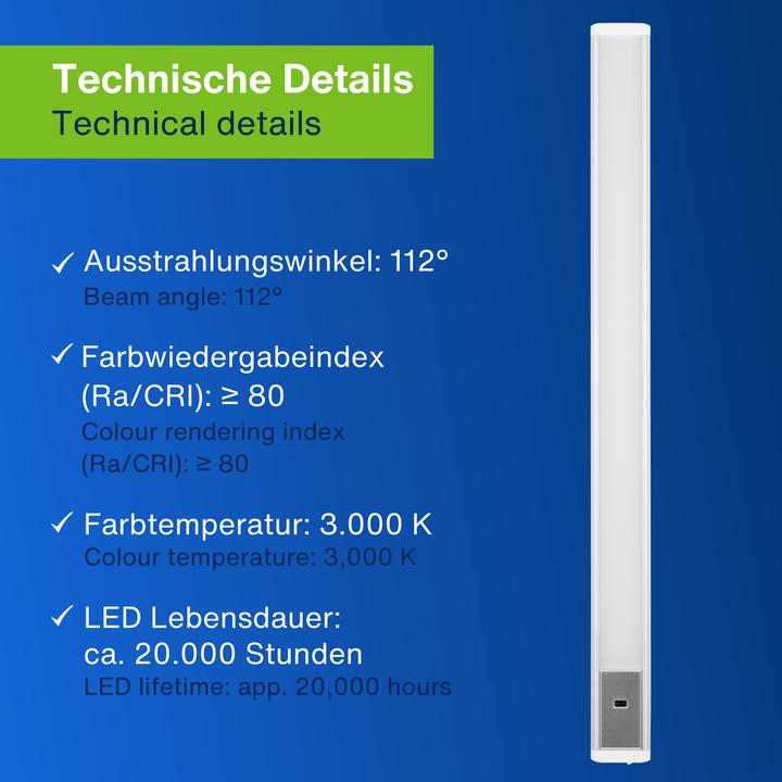 Produktbild REV LED-Unterbauleuchte Alu, 10W, 3000K, 800lm, warmweiss, IP20, 60 cm (800 lm)