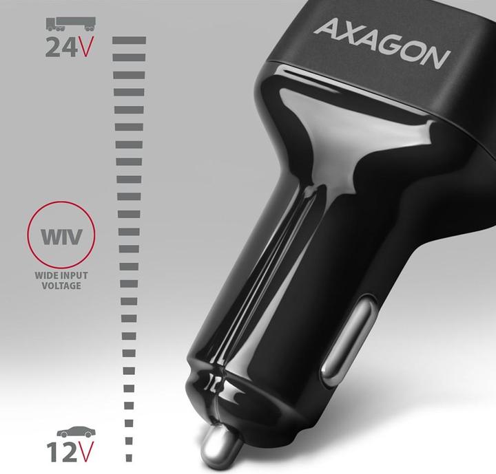 Actual product image Axagon PWC-PQ38 Car charger, 1x USB-A QC 3.0 + 1x USB-C PD, 38W, CL connector - black