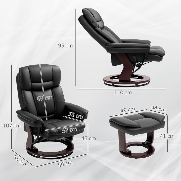 Image du produit Homcom Relaxsessel mit Hocker Kunstleder Schwarz