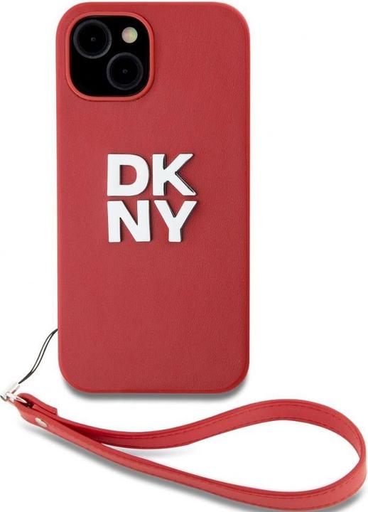 Image du produit DKNY PU Leather Stack Logo Wrist Strap Case for iPhone 15 Red (Apple iPhone 15)