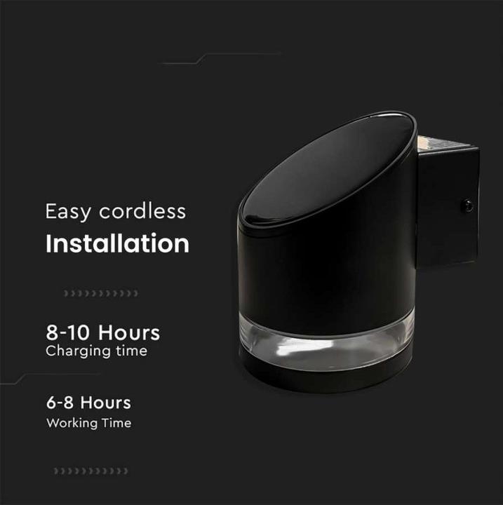 Image du produit V-TAC VT-1138 10384 Applique murale solaire 1 W blanc chaud noir (70 lm, IP44)