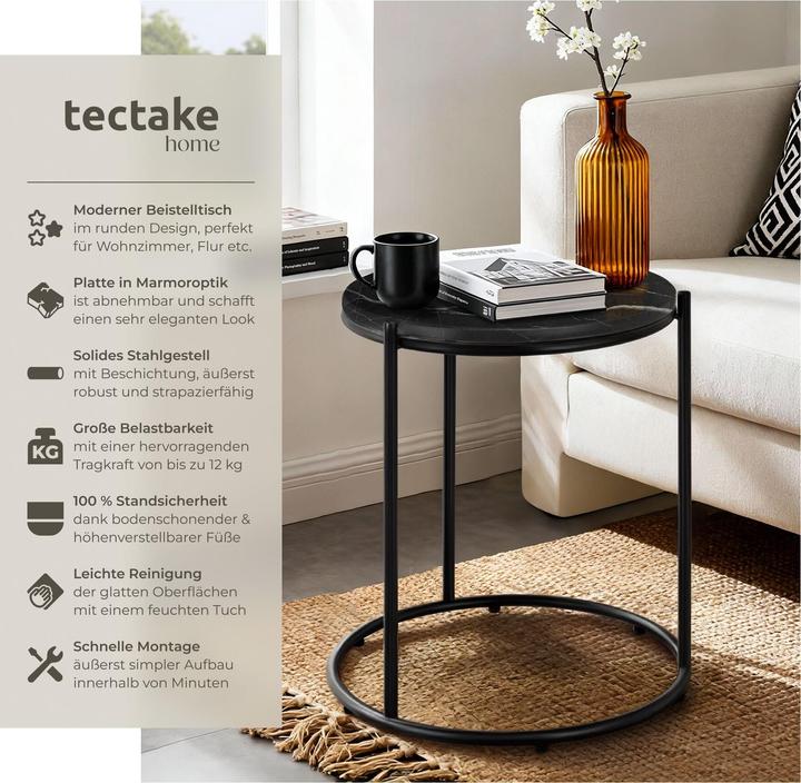 Image du produit tectake Table d'appoint Ellsa, plateau en marbre, structure en acier