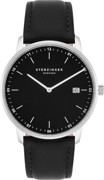 Immagine prodotto Sterzinger Orologio al quarzo da uomo in vera pelle nera - 30498 (Orologio da polso analogico, 38 mm)