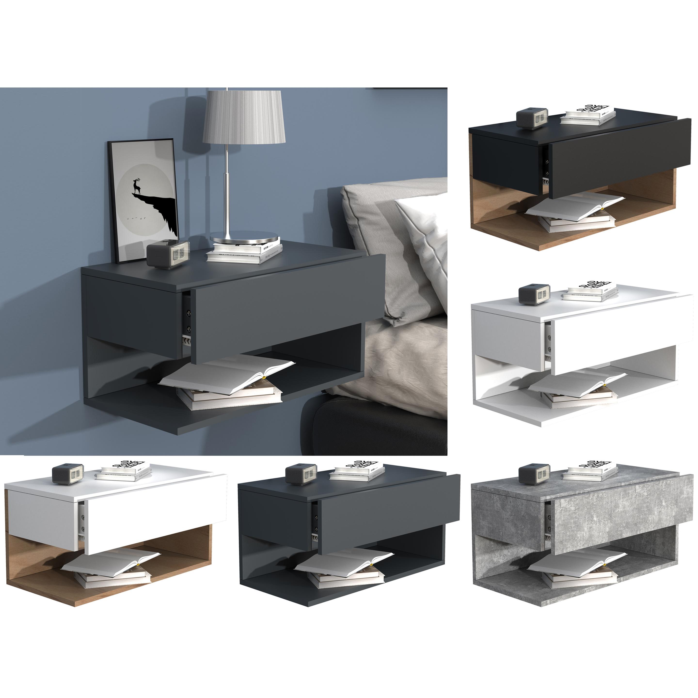 VCM, Nachttisch, Holz Wandschublade Nachtschrank Wandboard Schublade Konsole Nachttisch Usal XL 60 cm (60 x 32 x 32 cm)