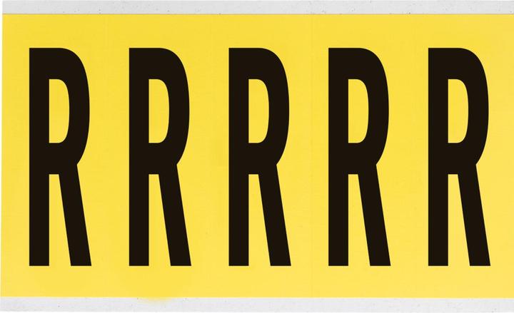Actual product image Brady 3460-R, B-499, nylon fabric, letter R, black on yellow, 44 x 127mm, character height 98mm(25 K