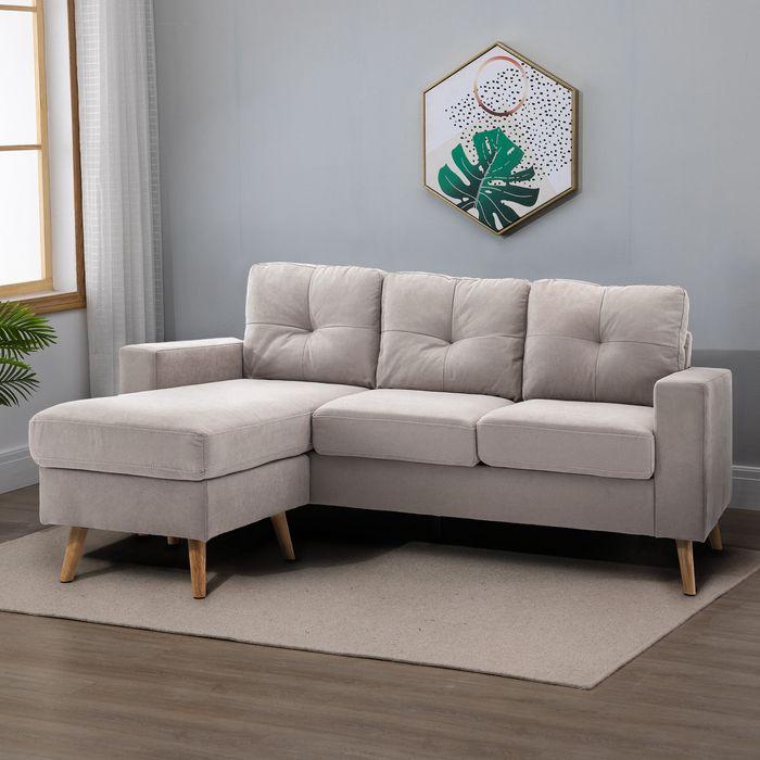 Produktbild Swisshandel24 Ecksofa Eckcouch in L-Form, Eckgarnitur in Leinenoptik, Couchgarnitur mit Chaiselongue für 3 Persone (Ecksofa)