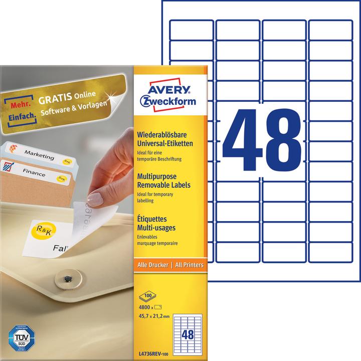 Avery Universal-Etiketten L4736REV-100 45.7 x 21.2 mm