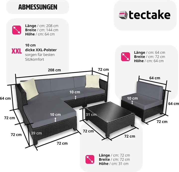 Immagine prodotto tectake set da giardino in rattan con telaio in alluminio, variante 2