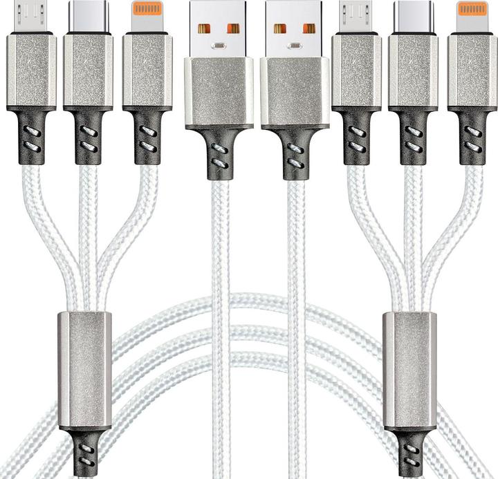 Ideoon 2er-Set 3in1 Universal USB-Schnellladekabel, 25 W, 120cm (1.20 m, 25 W)