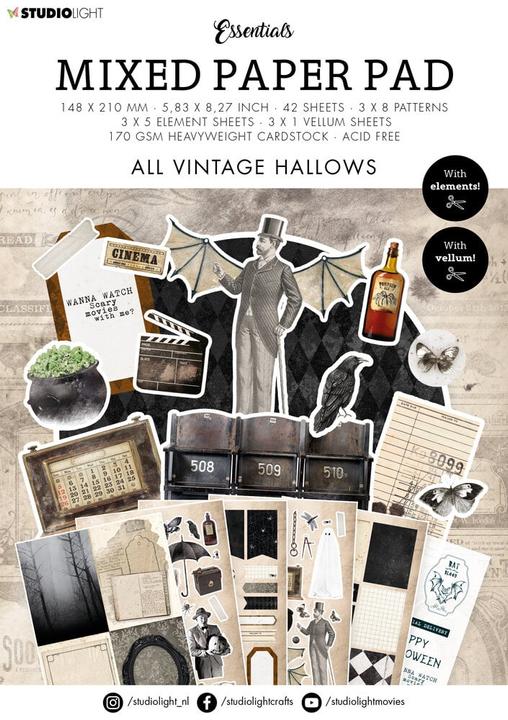 Actual product image art by marlene Mixed Paper Pad "All Vintage Hallows" 42 Sheets Essentials (A5)