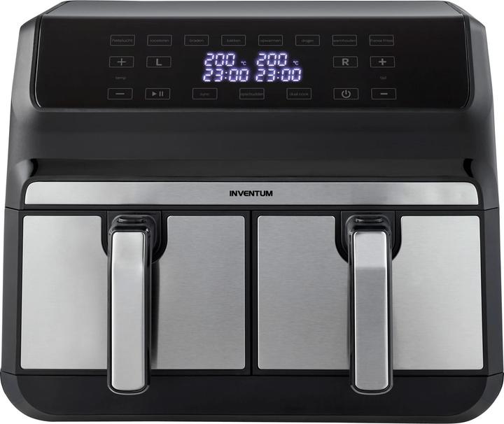 Produktbild Inventum GF800HLD - Dubbele airfryer - Heteluchtfriteuse - Inhoud 2 x 4 liter - Zwart/RVS