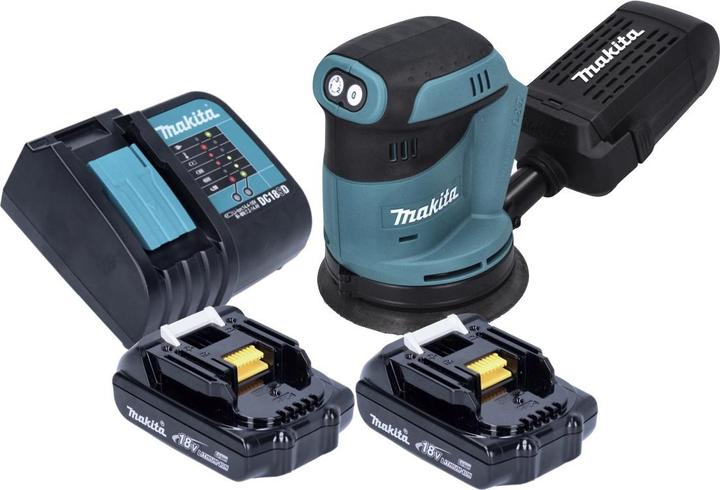 Produktbild Makita DBO 180 SY Akku Exzenterschleifer 18 V 125 mm + 2x Akku 1,5 Ah + LadegerÃ¤t (Exzenterschleifer)