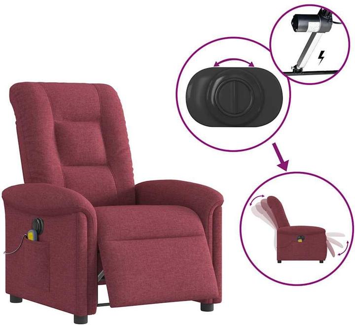 Actual product image vidaXL Massage chair electric wine red fabric