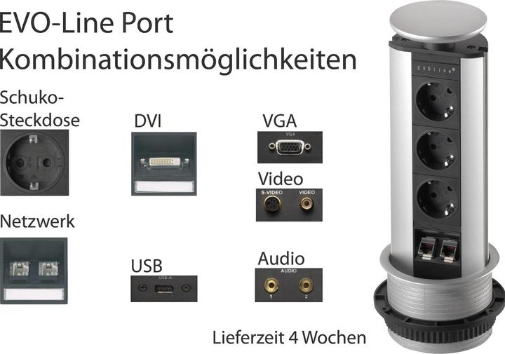 Produktbild Evoline Steckdosenleiste Port 2x Steckdosen 1x USB-A, C-Charger Edelstahl Effekt (2 x, CEE 7/3, 2.50 m)