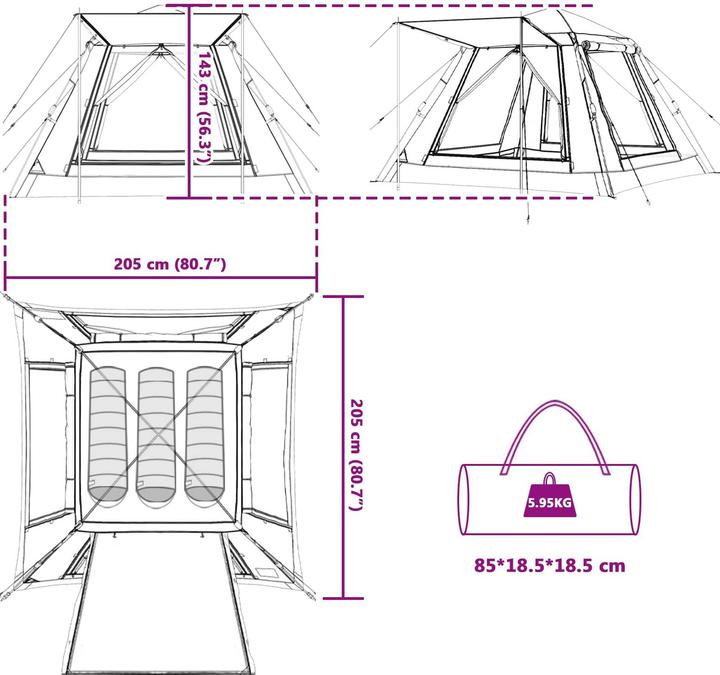Actual product image vidaXL Campingzelt (4.95 kg, 3 persons)