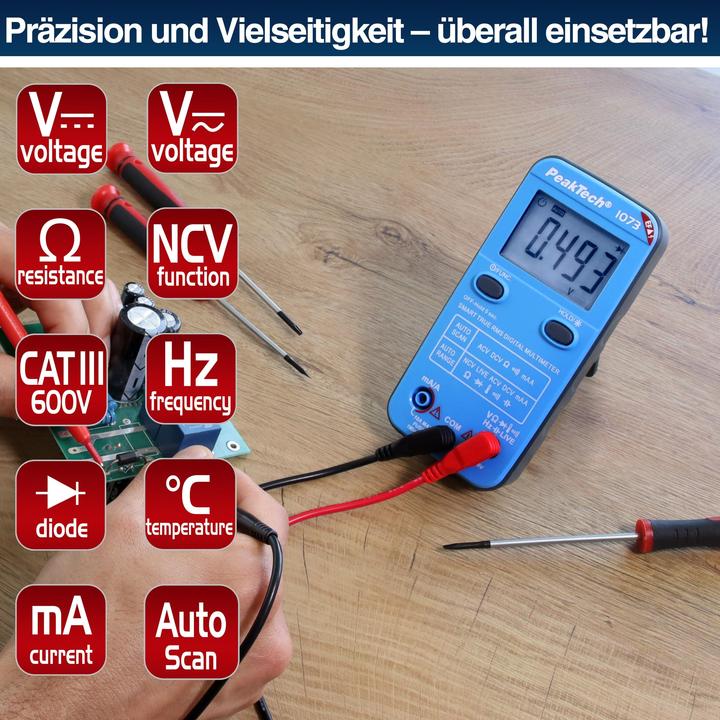 Produktbild Peaktech Smart-Multimeter, P 1073, 600 V AC/DC, NCV, True RMS (CAT III 600V)