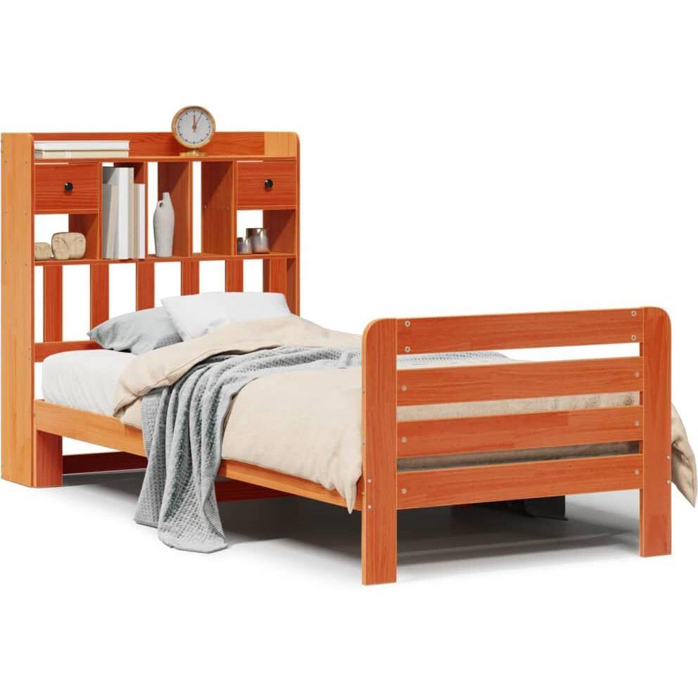 VidaXL, Bett, Massivholzbett Holzbett Bett Einzelbett mit Regal ohne Matratze 75x190cm (75 x 190 cm)