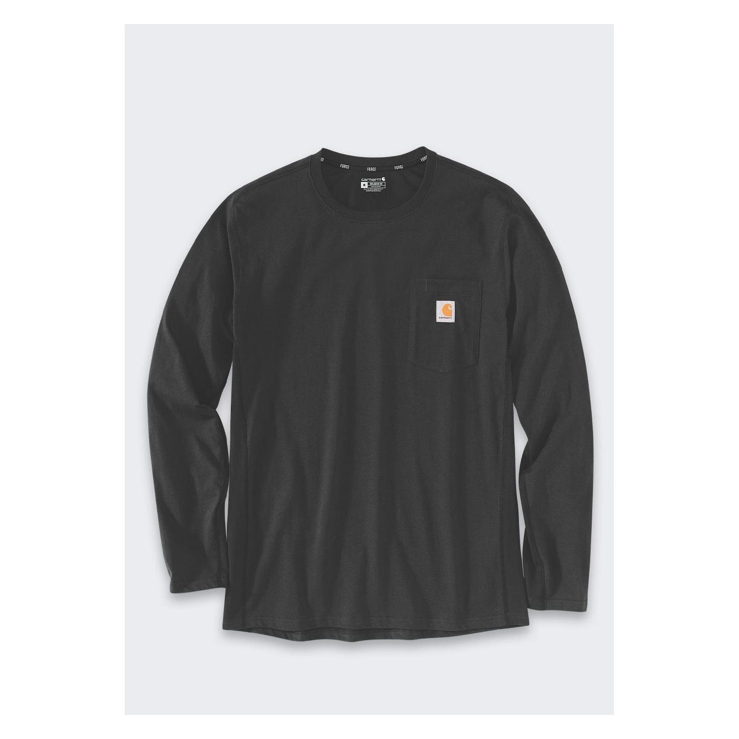 Carhartt, Mannen, Shirt, Force Mittelschweres Schwarzes T-Shirt Mit Tasche, Zwart, (L)