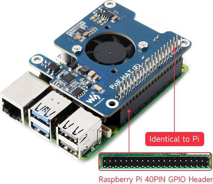 Produktbild WaveShare Raspberry Pi 5 POE Power over Ethernet HAT (F)