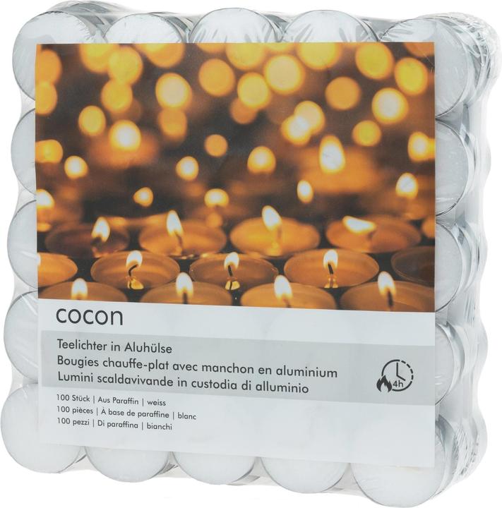 Cocon Teelichter klein in Aluhülse 100 Stück, Weiss (100 Stk.)