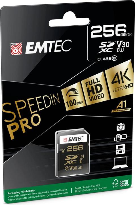 Immagine prodotto Emtec SD 256GB UHS-I U3 SpeedIN (256 GB, SDXC, U3, UHS-I)