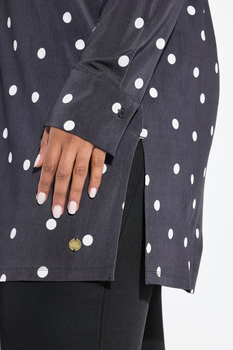 Image du produit Ulla Popken Chemisier long au tombé fluide, motif pois, col chemise et manches longues (58)