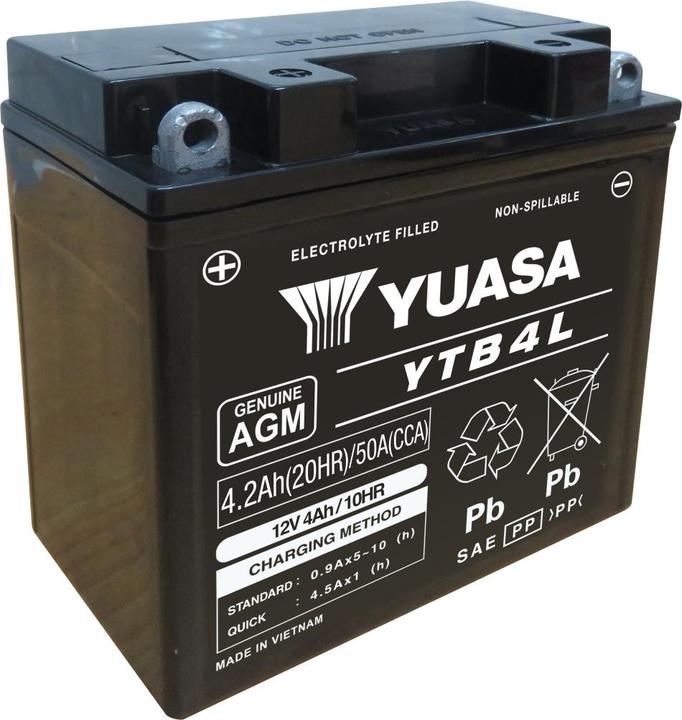 Actual product image Yuasa YTB4L AGM 4Ah Rollerbatterie (DIN 50411) YB4L-B (12 V, 4.20 Ah, 50 A)