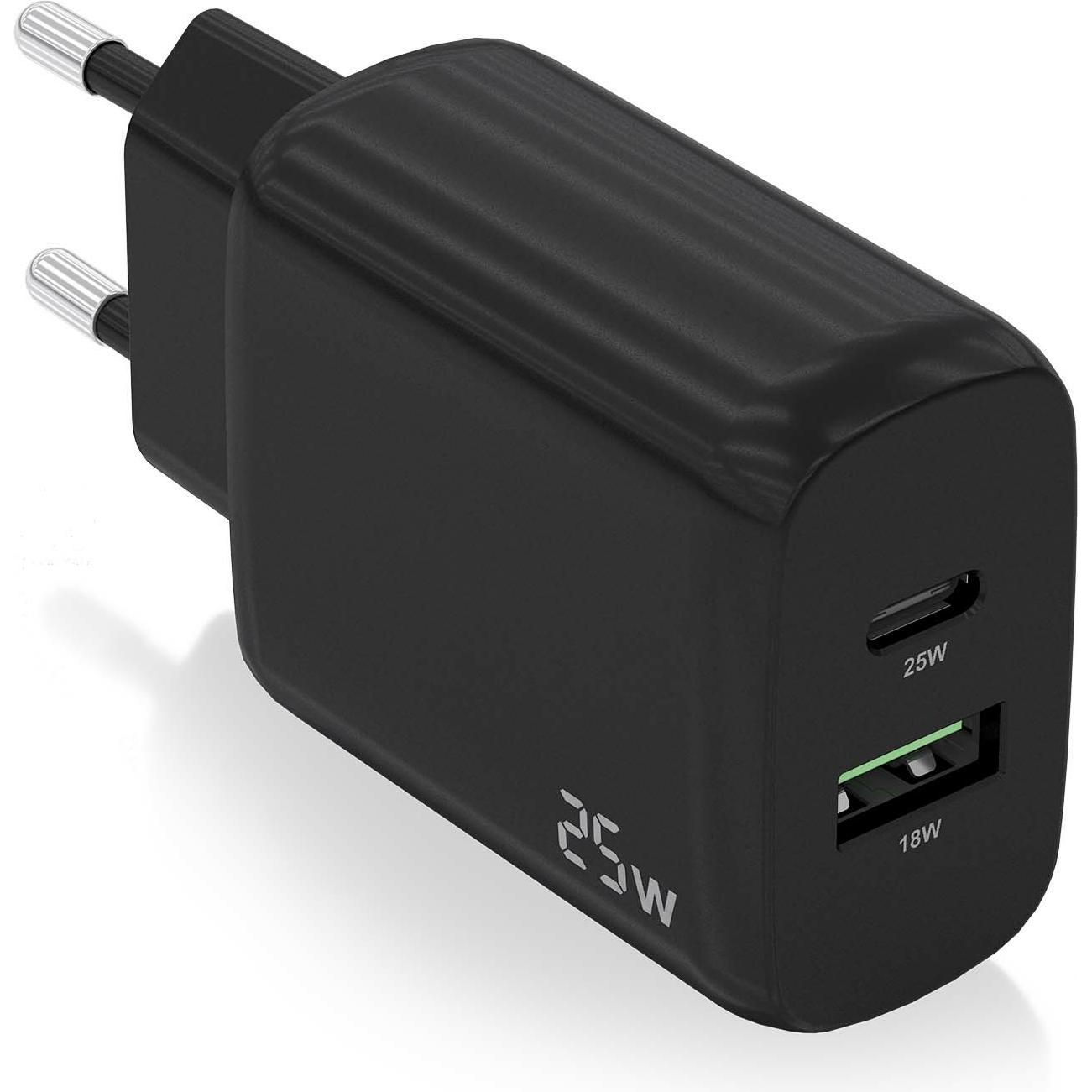Aisens CARGADOR 25W 1XUSB-C PD3.0 1XUSB-A QC3.0 NEGRO (25 W), USB Ladegerät, Schwarz