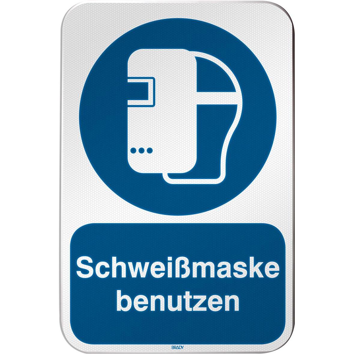 Brady, Segnaletica di sicurezza, M/M019/DE201/RLFBD-400X600-1, Cartello di sicurezza ISO - Usa maschera per saldatura, laminato in