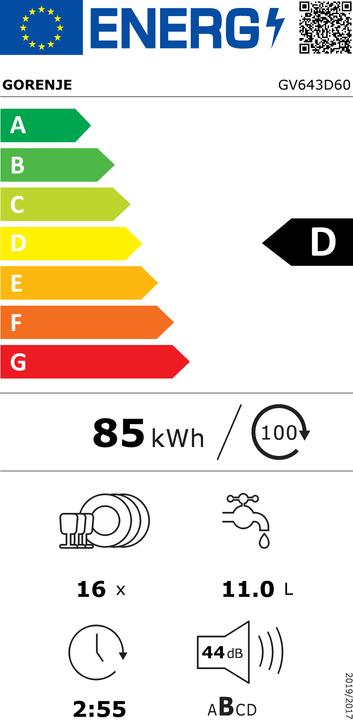 Energy Label Gorenje ZMYWARKA GV643D60