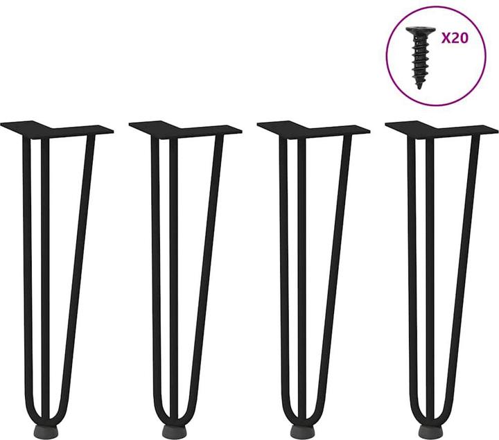 vidaXL Haarnadelbeine 4 Stk. Schwarz 42 cm Massivstahl Hairpin Tischbein