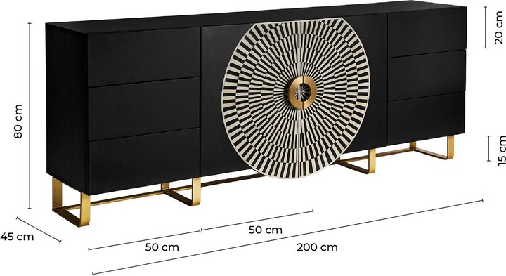 Produktbild Vical Home Grosses Design-Sideboard Gatsby 200 x 80 cm Archiviert (200 x 49 x 80 cm)