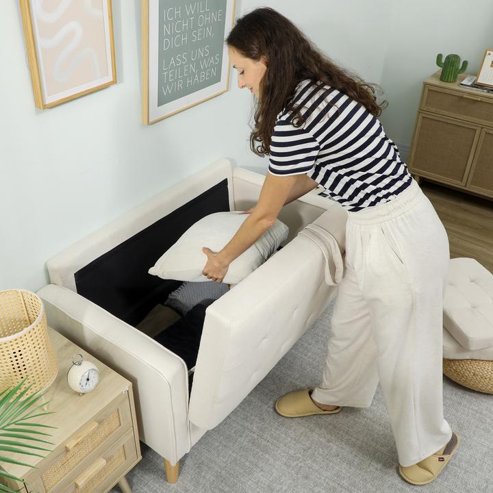 Immagine prodotto Homcom 2-Sitzer-Sofa Samt, Eukalyptusholz Cremeweiss (2 posti)