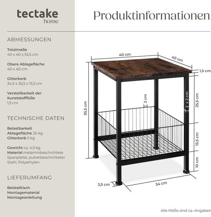 Produktbild tectake Grimsby (40 x 40 x 55.50 cm)