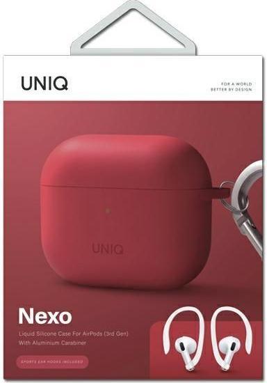 Produktbild Uniq etui Nexo AirPods 3 gen + Ear Hooks Silicone czerwony/coral (Kopfhörer Tasche)