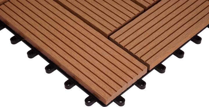 Productafbeelding Swisshandel24 WPC Hoekvloertegel Rhone + Afwerking, Houtlook Terras, 30x30cm Premium Hoek, teak offset (1x, 30 x 30 cm)