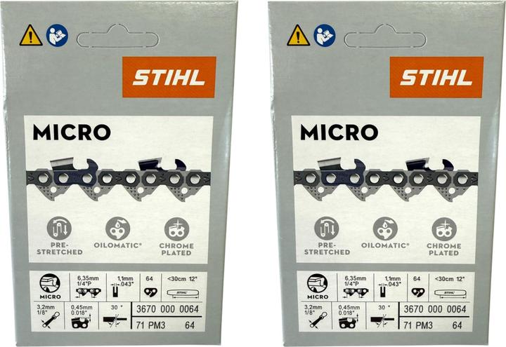 Actual product image Stihl 2x 1/4" Picco Micro 3 (PM3) saw chain 30 cm 1/4" P 1.1 mm 64 TG 2 pieces ( 2x 36700000064 ) (Chainsaw, Saw chain)