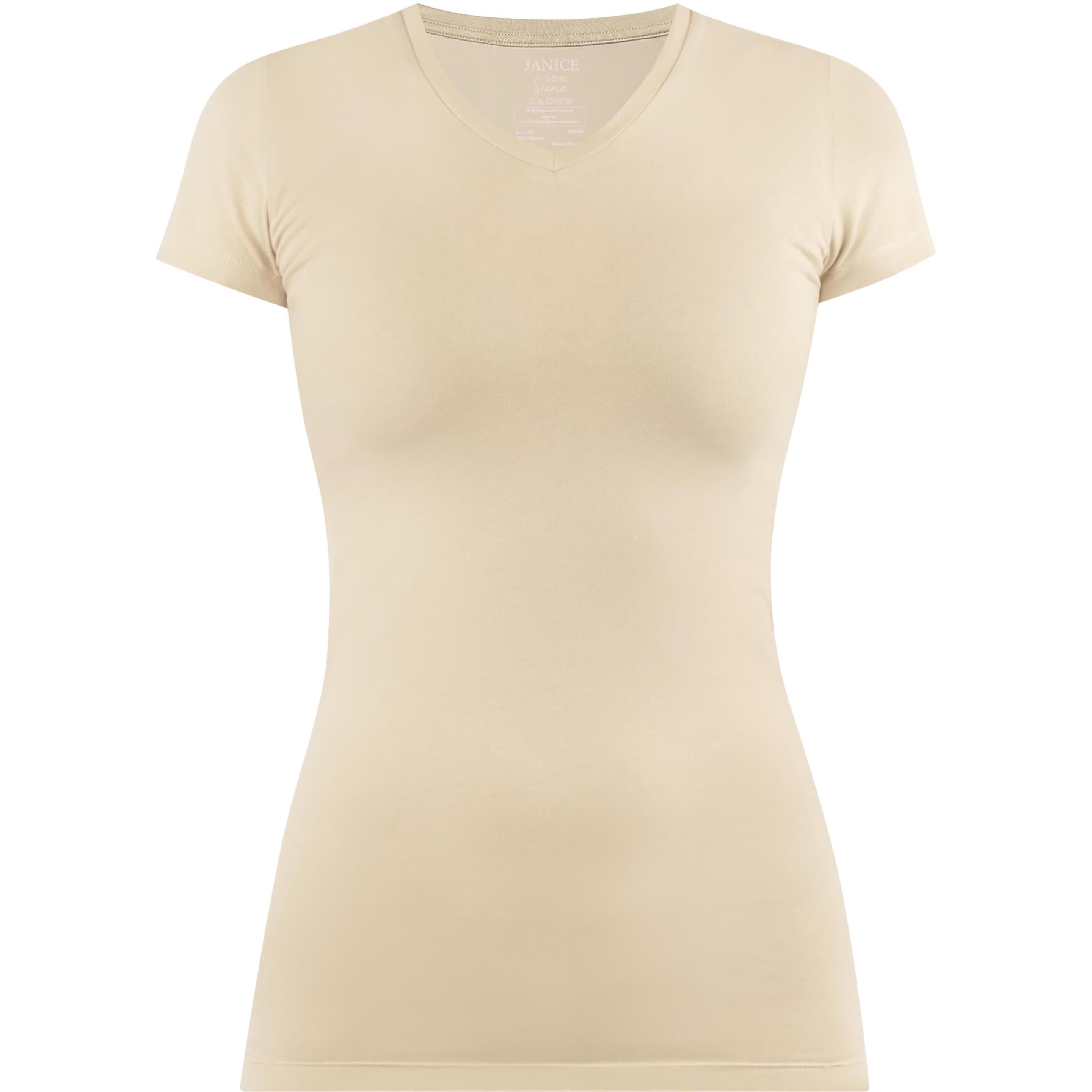 Normani, Damen, Shirt, Figurbetontes T-Shirt mit V-Ausschnitt Siena - 8691, Beige, (XS)