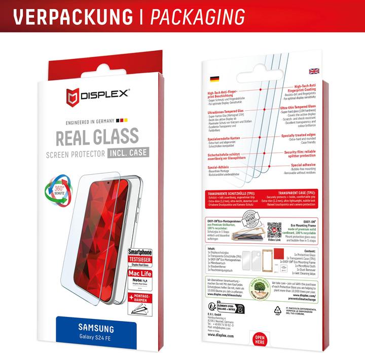 Produktbild Displex Real Glass, 2D Panzerglas + Handyhülle (1 Stück, Samsung Galaxy S24 FE)