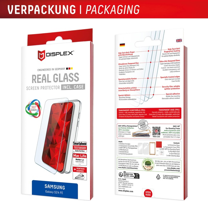 Image du produit Displex Real Glass, 2D Panzerglas + Handyhülle (1 pièce(s), Samsung Galaxy S24 FE)