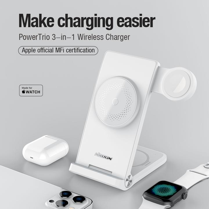 Actual product image Nillkin PowerTrio 3in1 Wireless Charger MagSafe for Apple Watch White (MFI) (15 W)