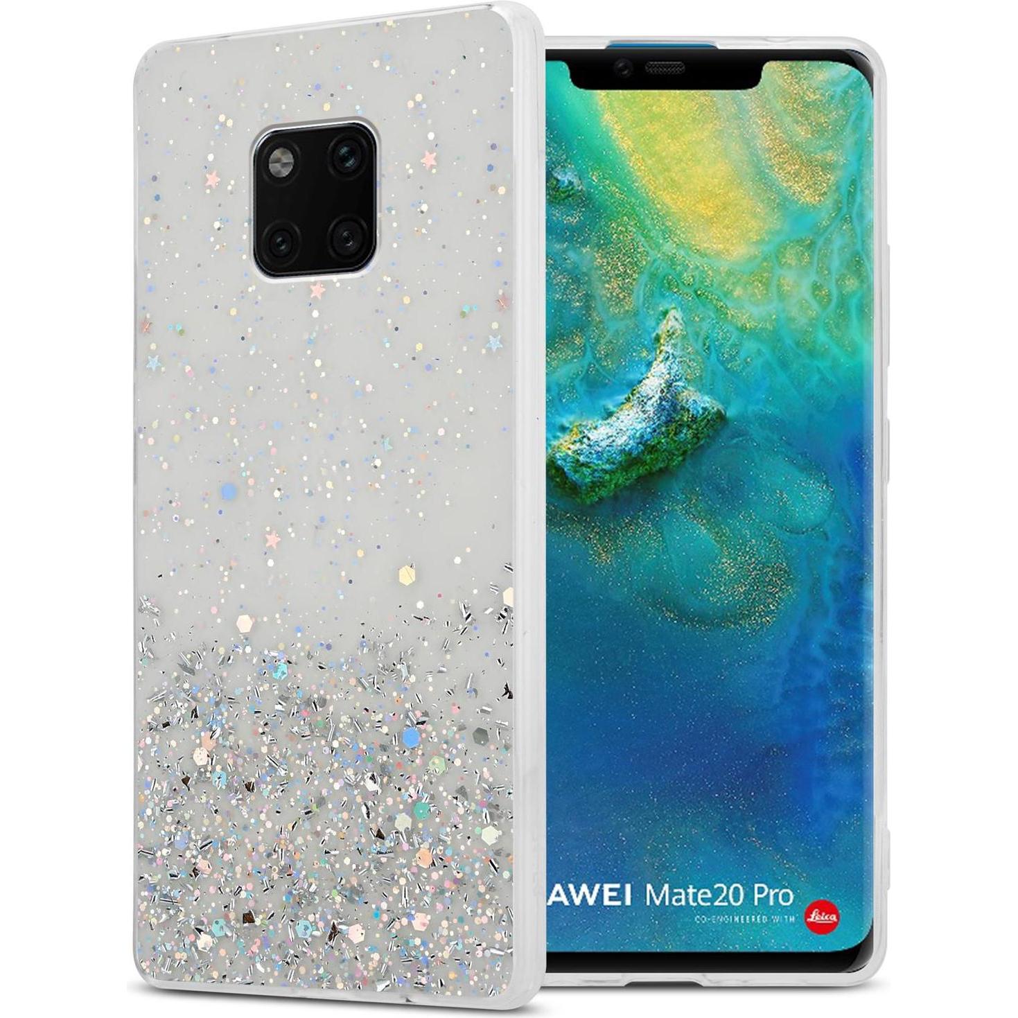 Cadorabo TPU Cover funkelnder Glitter (Huawei Mate 20 Pro), Smartphone Hülle, Transparent