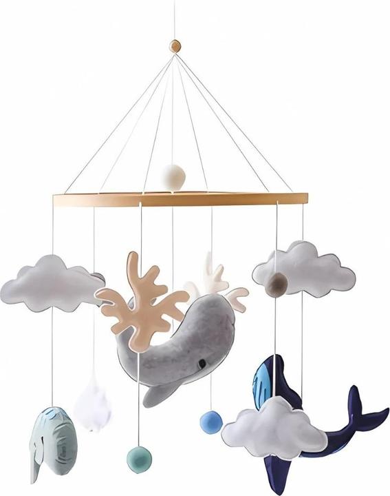 Milkii Felt mobile with music box, whales