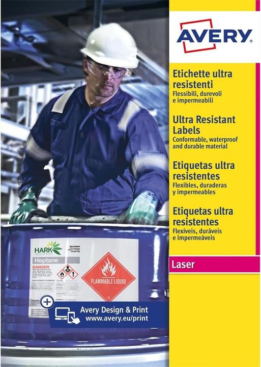 Actual product image Avery Ultra robust waterproof GHS labels