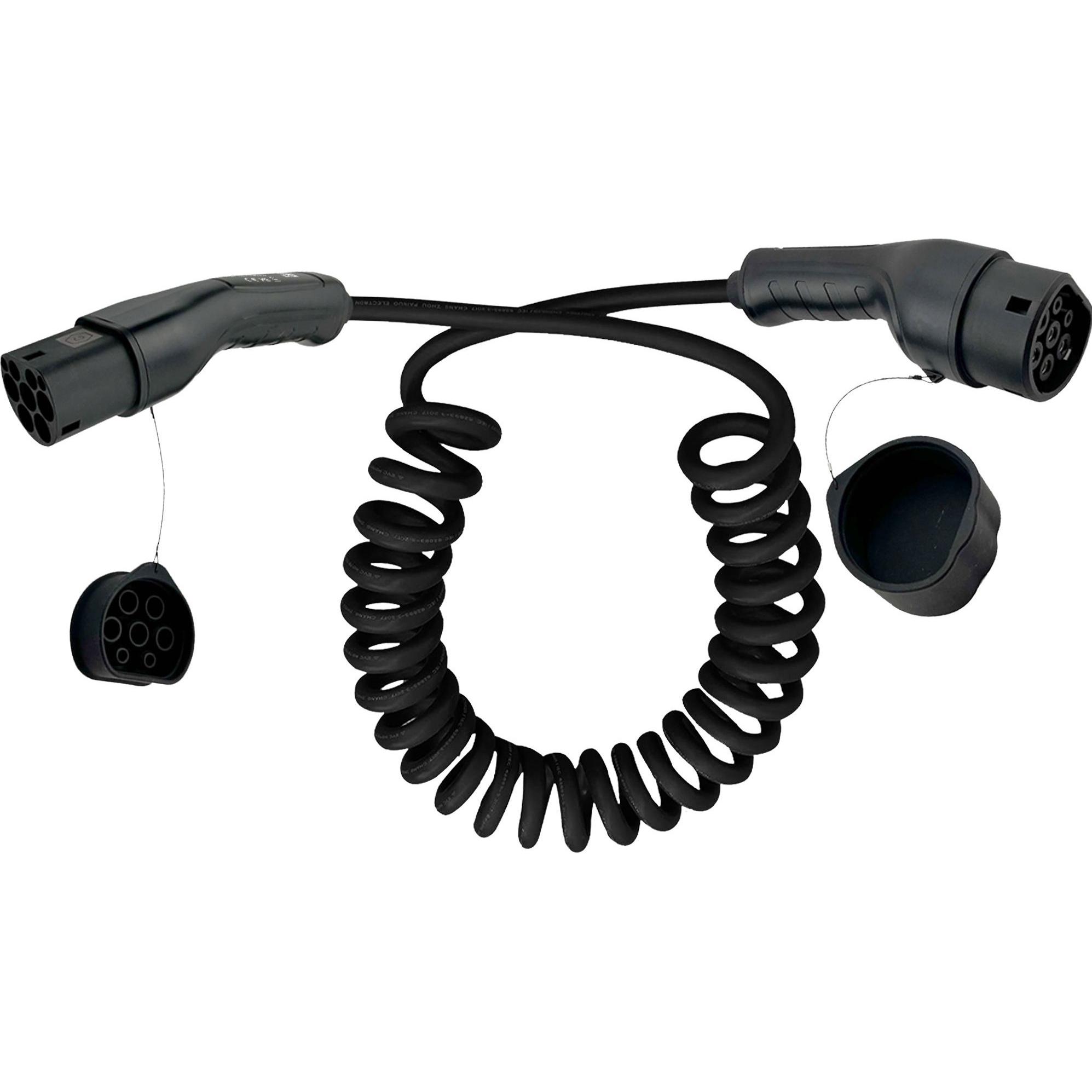 InLine, Cavo di ricarica per auto elettrica, Cavo di ricarica per auto a spirale EV 22kW tipo 2 (Tipo 2, 22 kW, 32 A, 5 m)