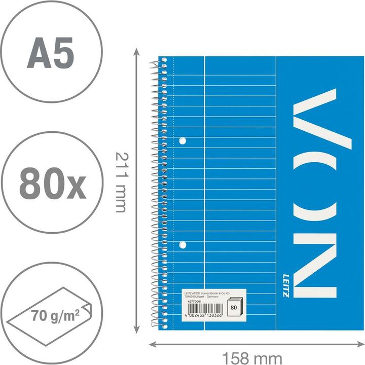 Image du produit von Notizblock A5 liniert, 80 Blatt, Blau, 5 Stück (A5, À rayures)