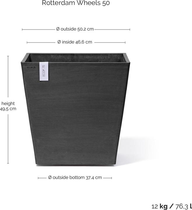 Produktbild Ecopots Rotterdam Wheels (50 x 50 x 48 cm)