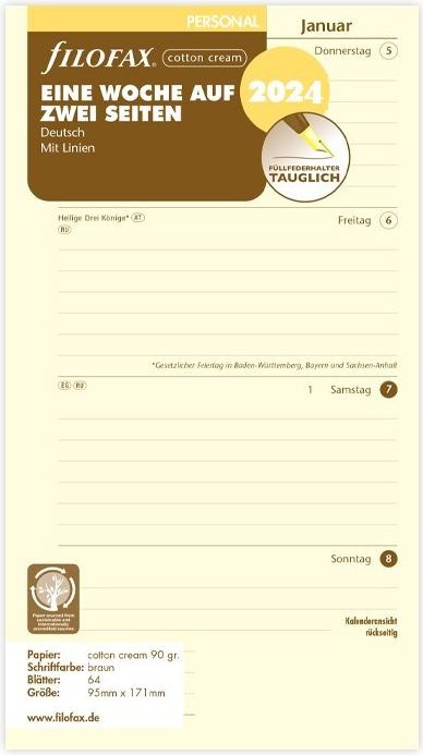 Image du produit Filofax PE-INH.1W/2S.CREME FRANÇAIS (95 x 171 mm, Allemand)