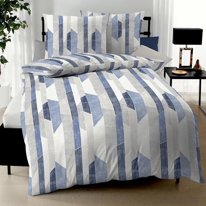 Image du produit Traumschlaf Seersucker Bettwäsche Mikado blau (Set de linge de lit, 135x200 cm + 80x80 cm)