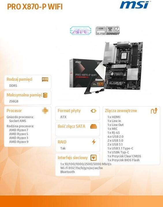 Image du produit MSI PRO X870-P WIFI (AM5, AMD X870, ATX)
